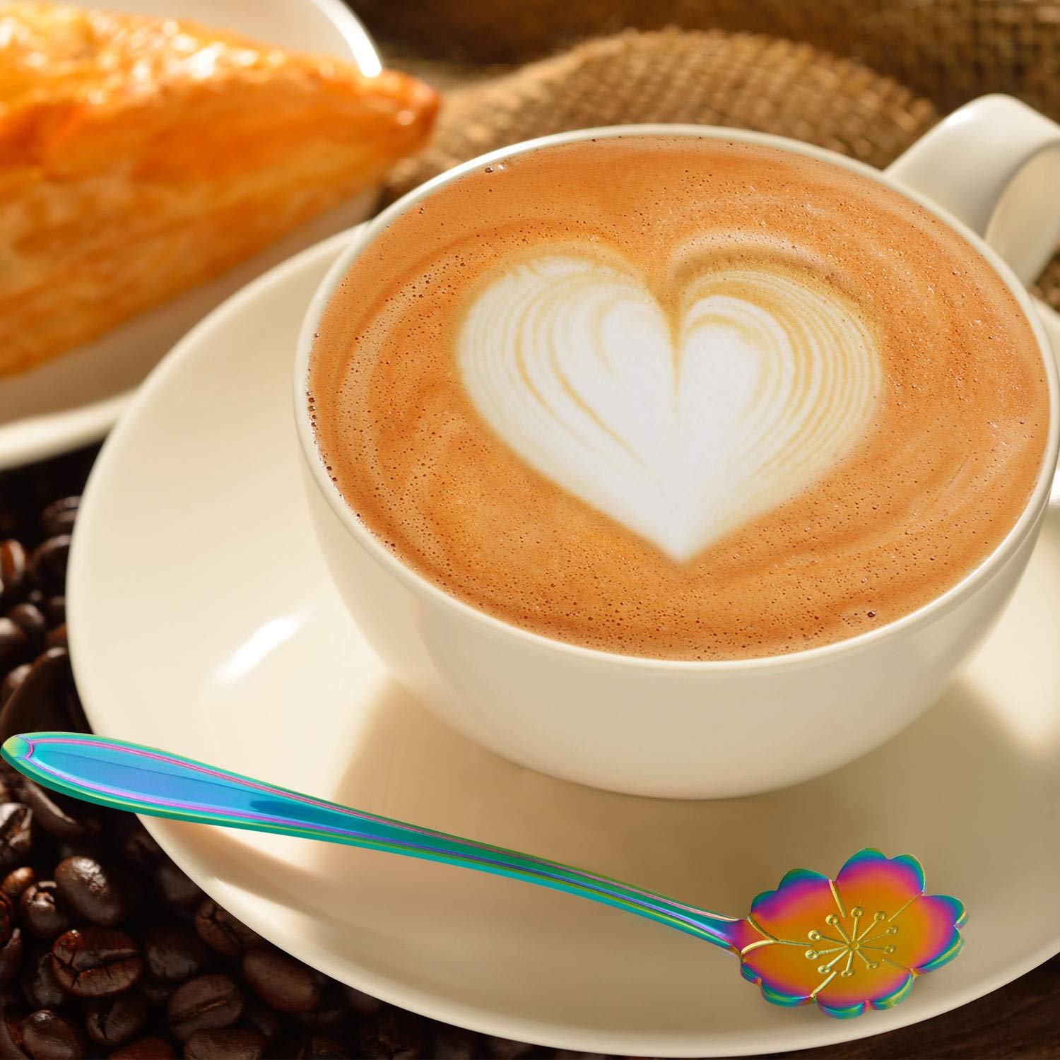 HASTHIP® 8Pcs Colorful Stainless Steel Coffee Spoon Set, Reusable Teaspoons Coffee Sugar Stirring Spoon, Dessert Cake Spoons Tea Scoops (Rainbow Flower) HASTHIP® 8Pcs Colorful Stainless Steel Coffee Spoon Set, Reusable Teaspoons Coffee Sugar Stirring Spoon, Dessert Cake Spoons Tea Scoops (Rainbow Flower)